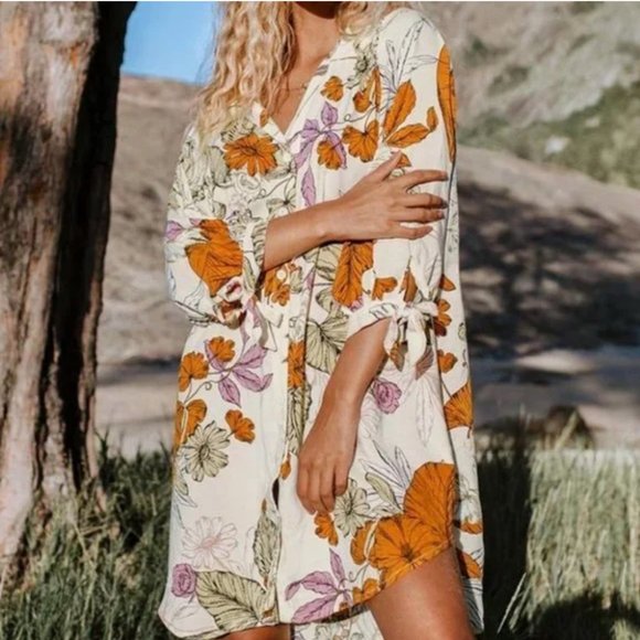 Cupshe Swim 4 Nwt Beige Pink Orange Floral Bathing Suit Coverup